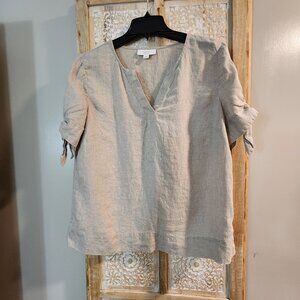 Charter Club Linen Luxury Tie-Sleeve Top Women’s Medium Beige Natural